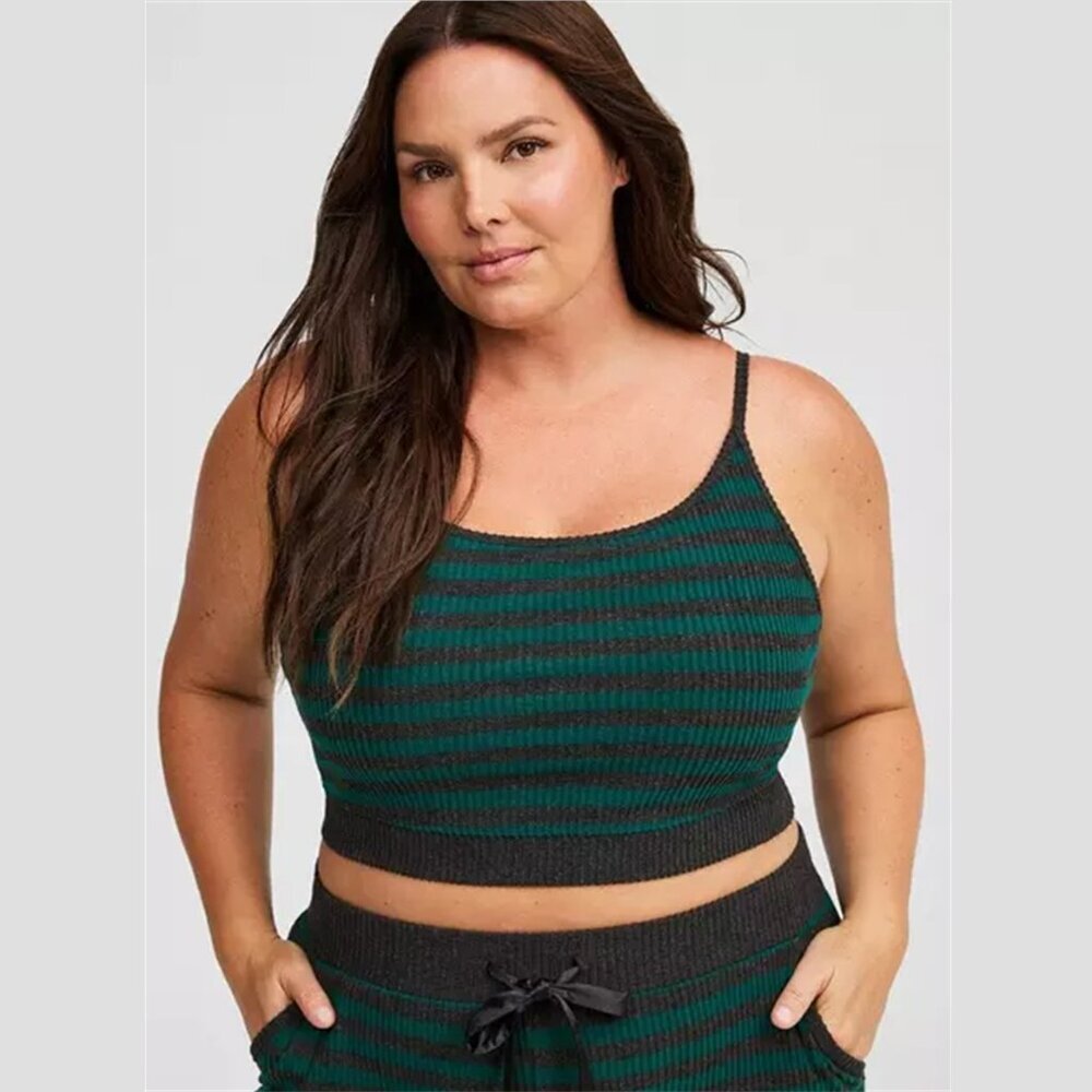 torrid Green and Black Striped Ribbed Cropped Cami